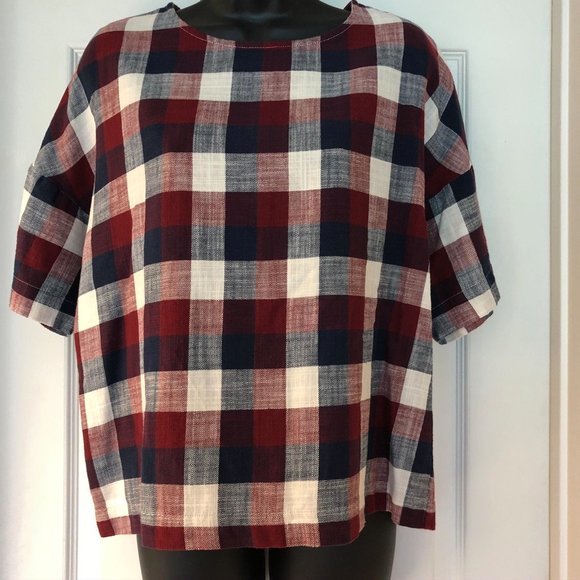 ZARA Tops - NWOT ZARA Crop Wide Cut Buffalo Plaid Linen Top XS